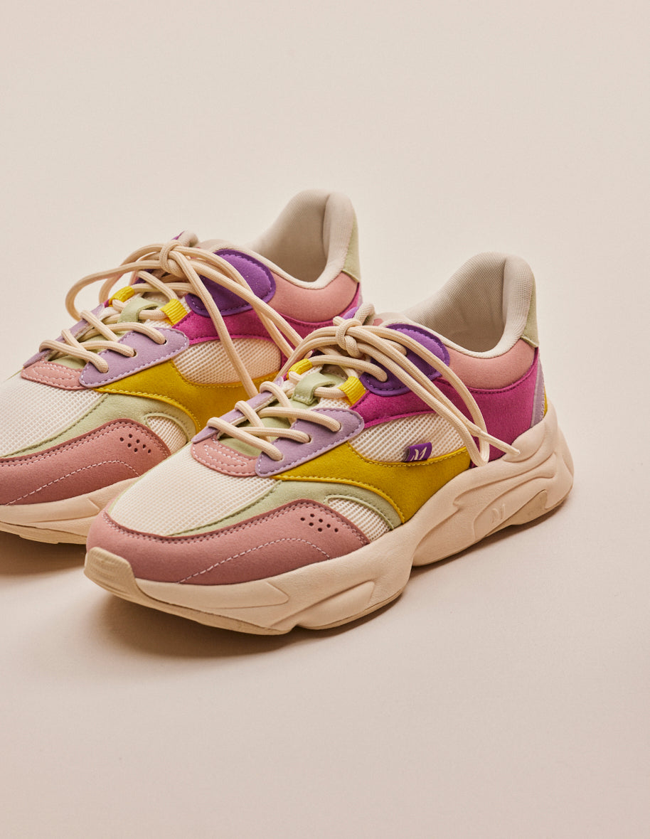 Baskets basses Nathanaelle - Suède vegan et mesh blush vert d'eau ecru