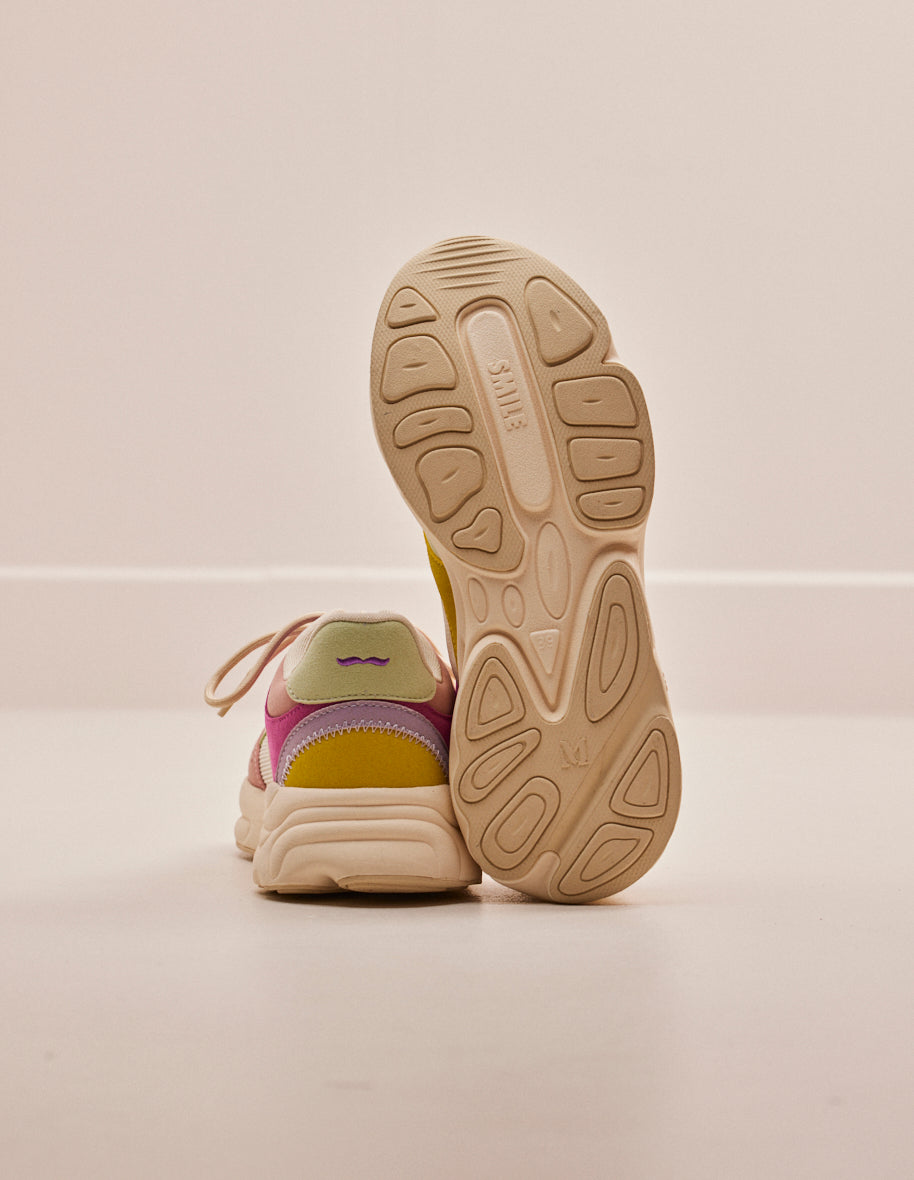 Baskets basses Nathanaelle - Suède vegan et mesh blush vert d'eau ecru