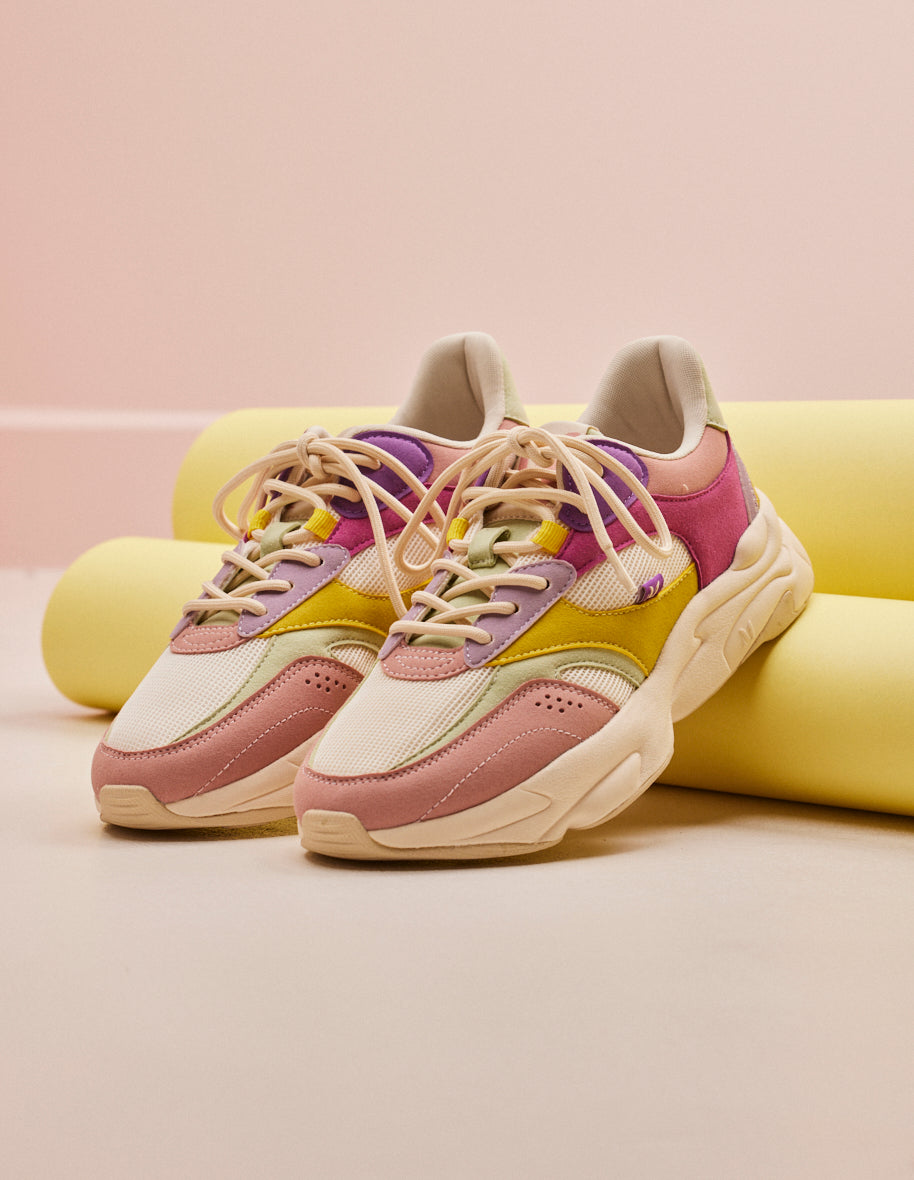 Baskets basses Nathanaelle - Suède vegan et mesh blush vert d'eau ecru