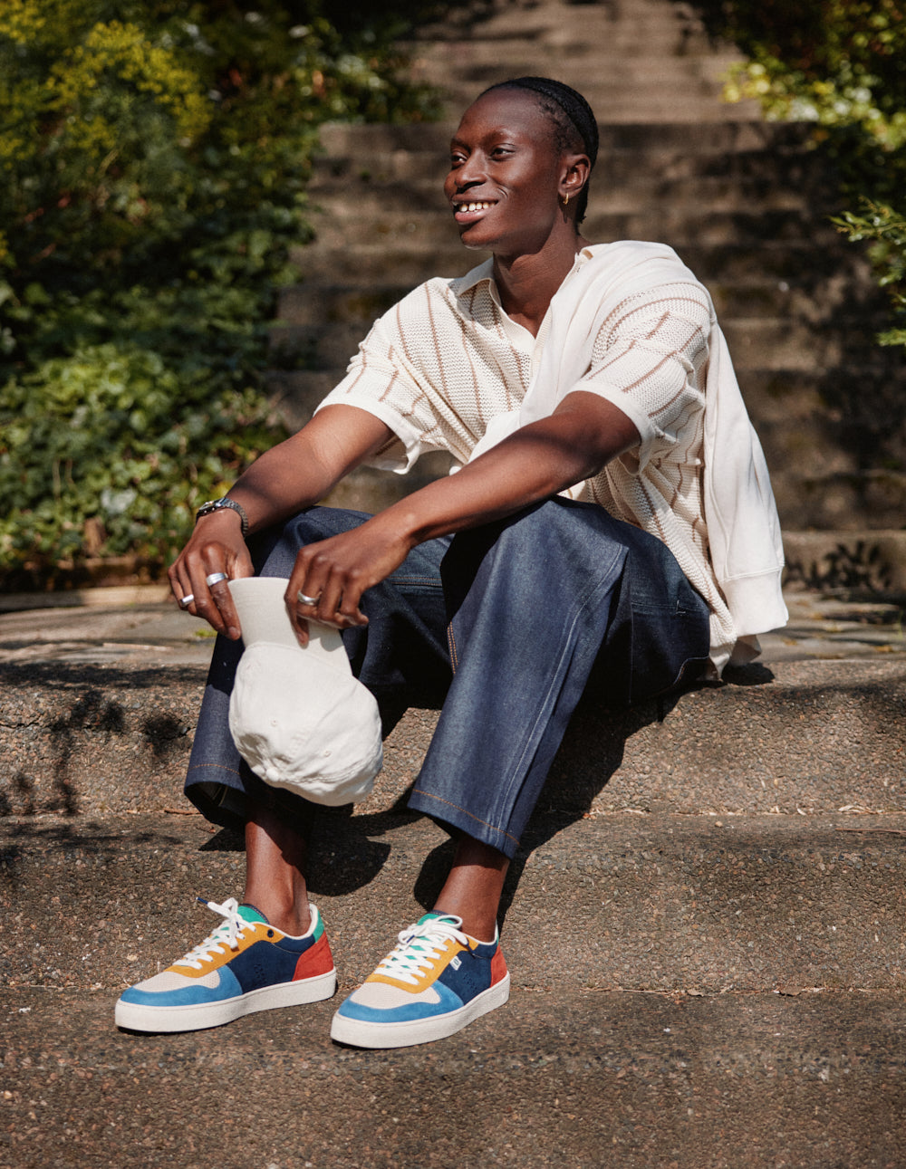 Baskets basses Arthur - Bleu écru moutarde