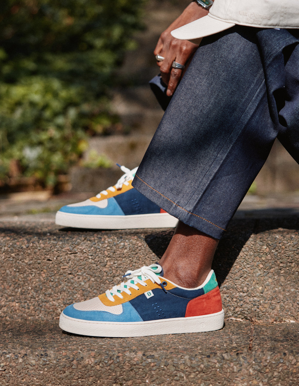 Baskets basses Arthur - Bleu écru moutarde