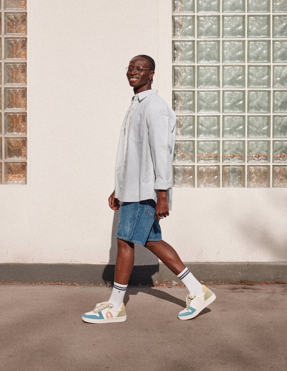 Matthieu low-top trainers - Sky blue ecru khaki