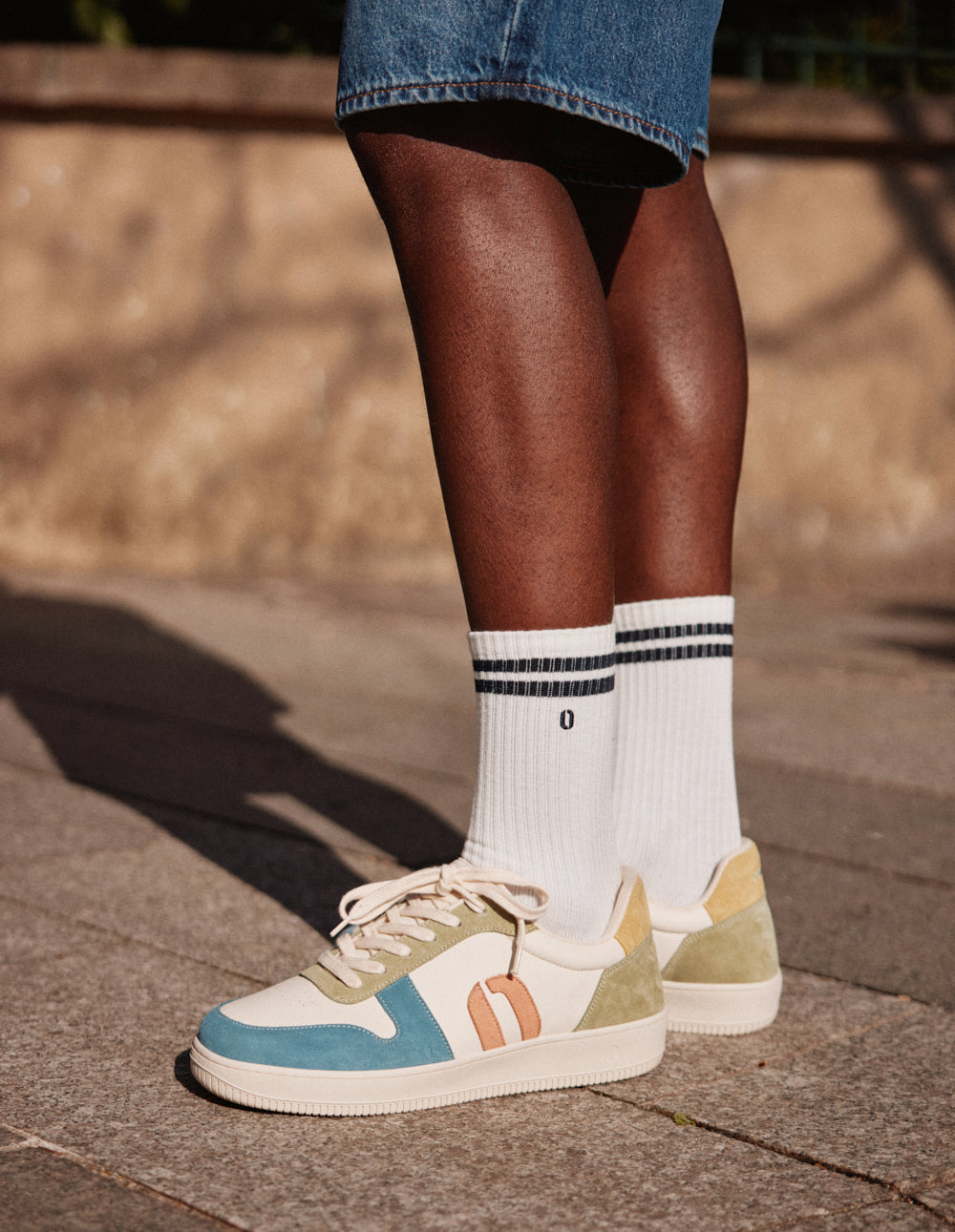 Matthieu low-top trainers - Sky blue ecru khaki