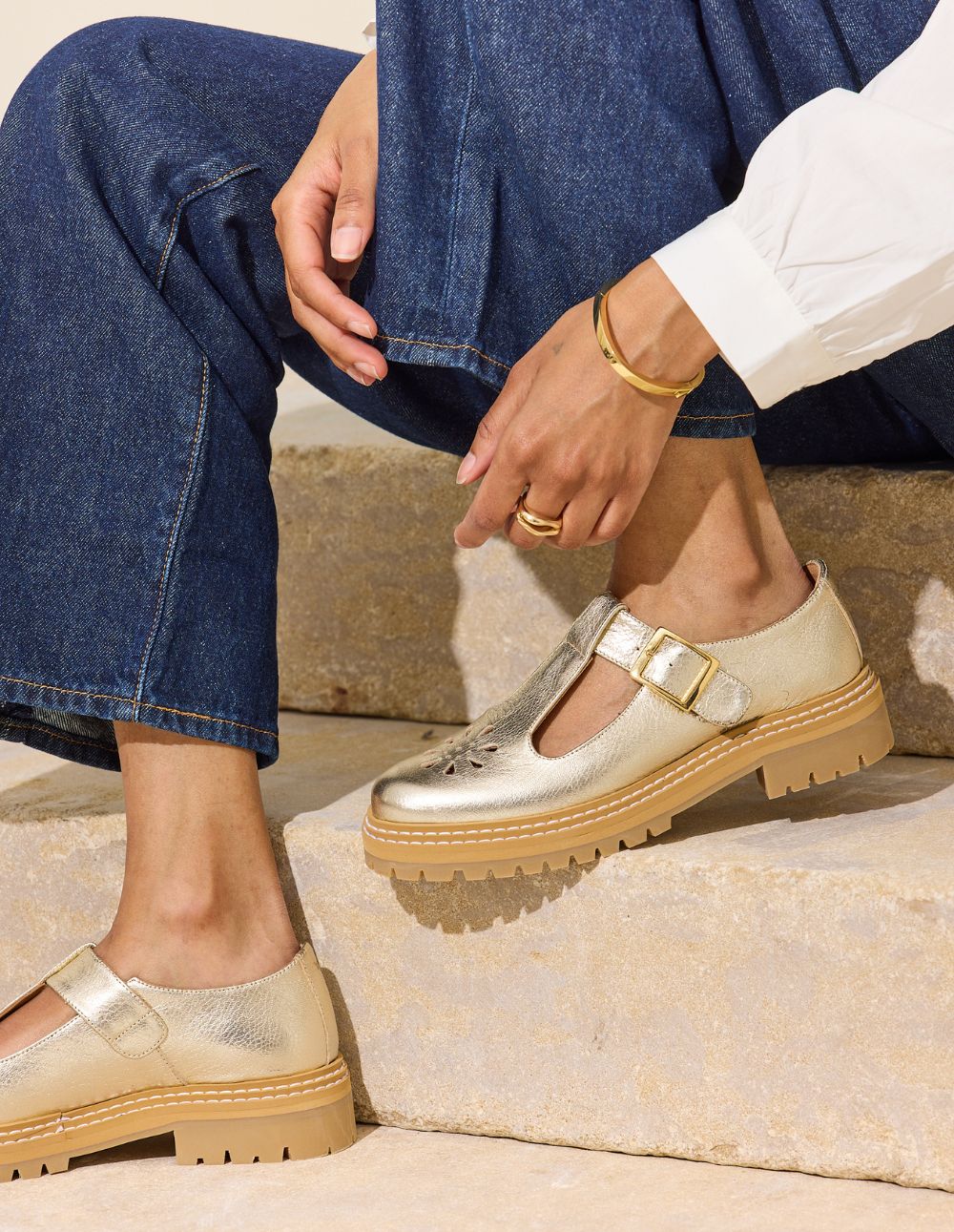 Derbies Romane Ajourée - Cuir grainé champagne