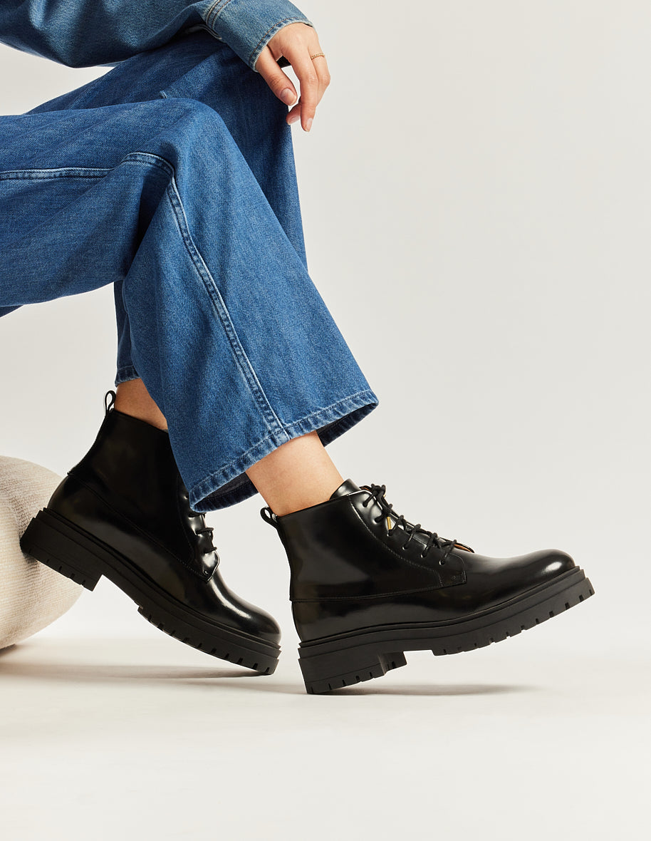 Bottines à lacets Bérénice - Cuir box noir