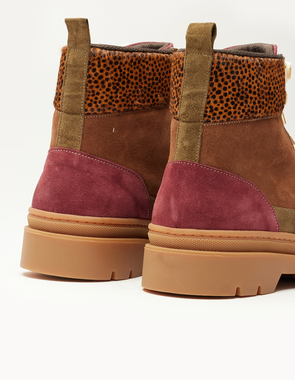 Bottines à lacets Joelle - Suède bordeaux marron kaki