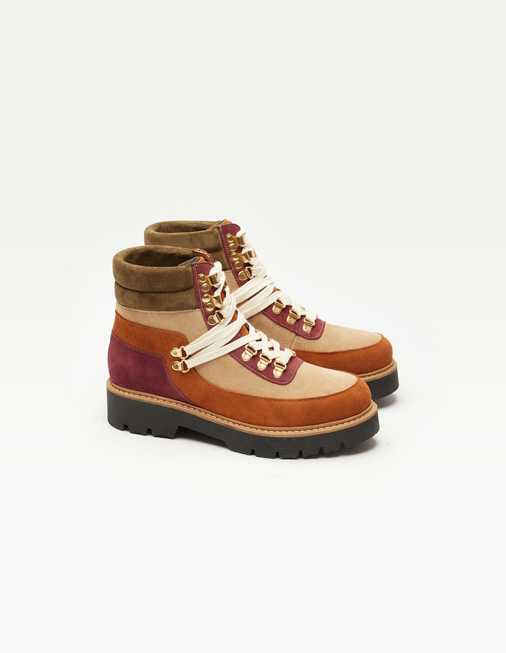 Talie Lace-Up Ankle Boots - Cognac beige and burgundy suede