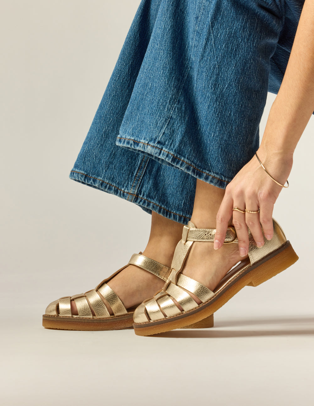 Sandales Charlie - Cuir grainé champagne