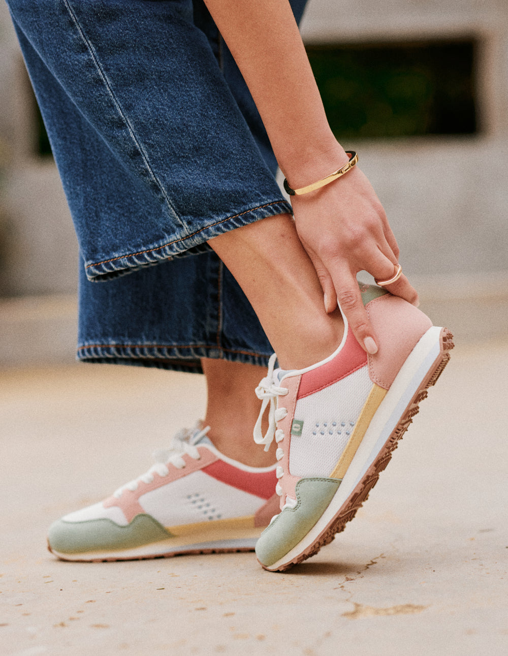 Baskets basses Gabrielle - Vert blanc rose clair