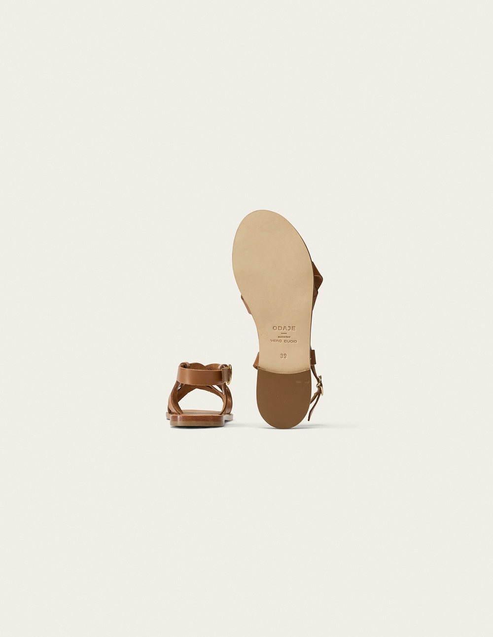 Sandales plates Lisa - Cuir camel