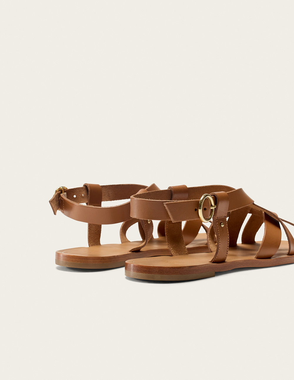 Sandales plates Lisa - Cuir camel