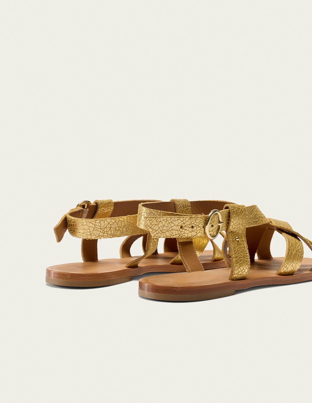 Sandales plates Lisa - Cuir craquelé doré