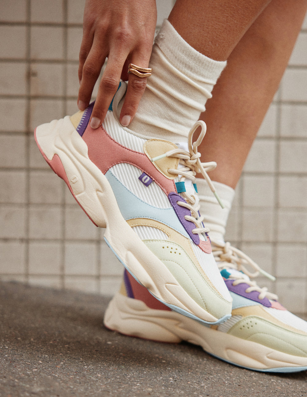 Baskets basses Nathanaelle - Vert d'eau citron blanc