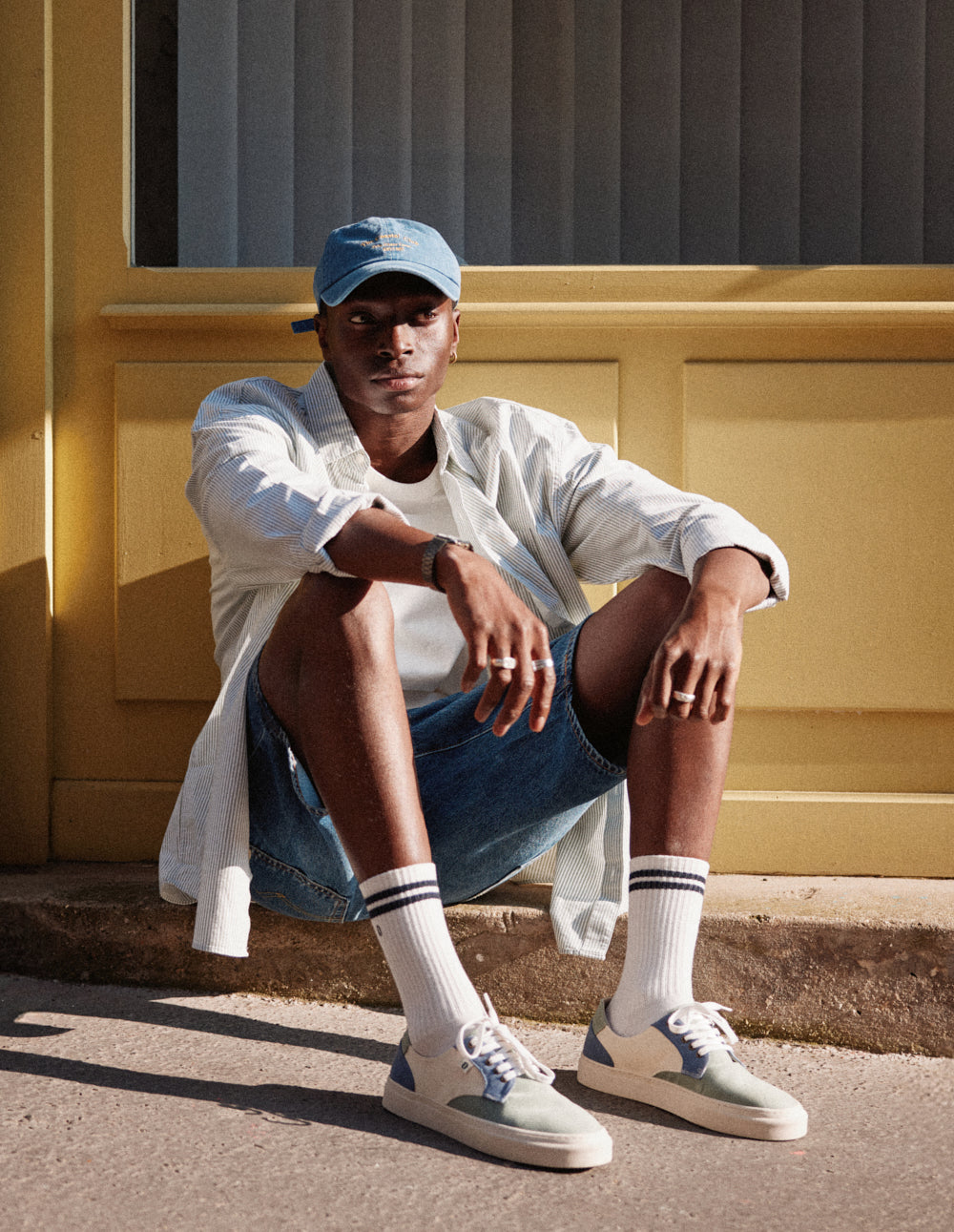 Baskets basses Alexandre - Toile vert bleu pétrole écru