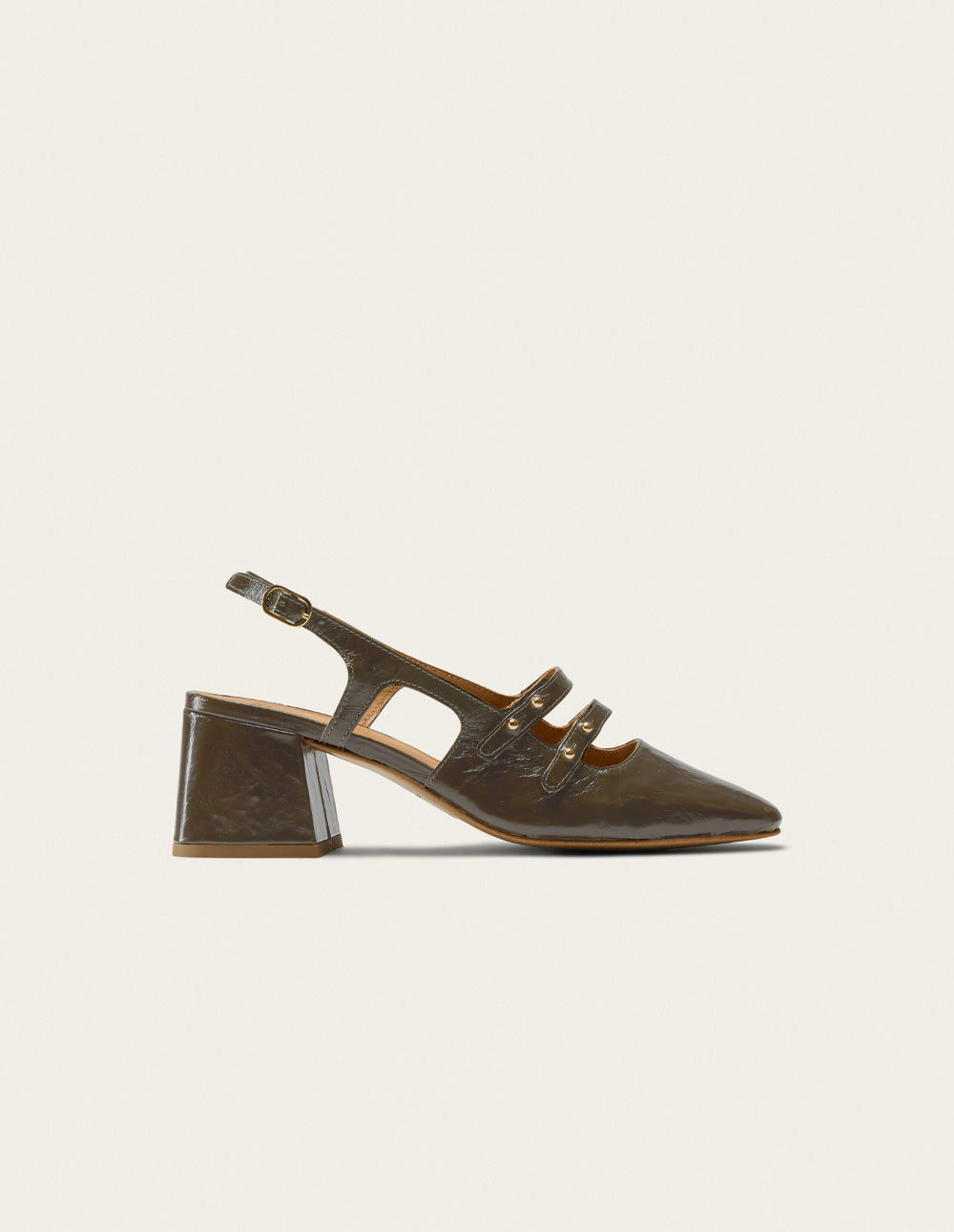 Escarpins Soline - Cuir plissé kaki