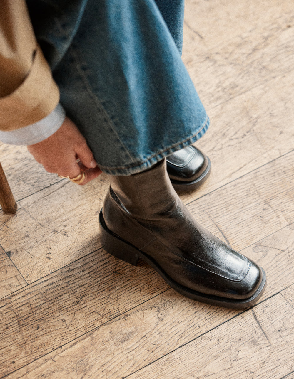 Bottines à talons Callie - Cuir plissé verni noir