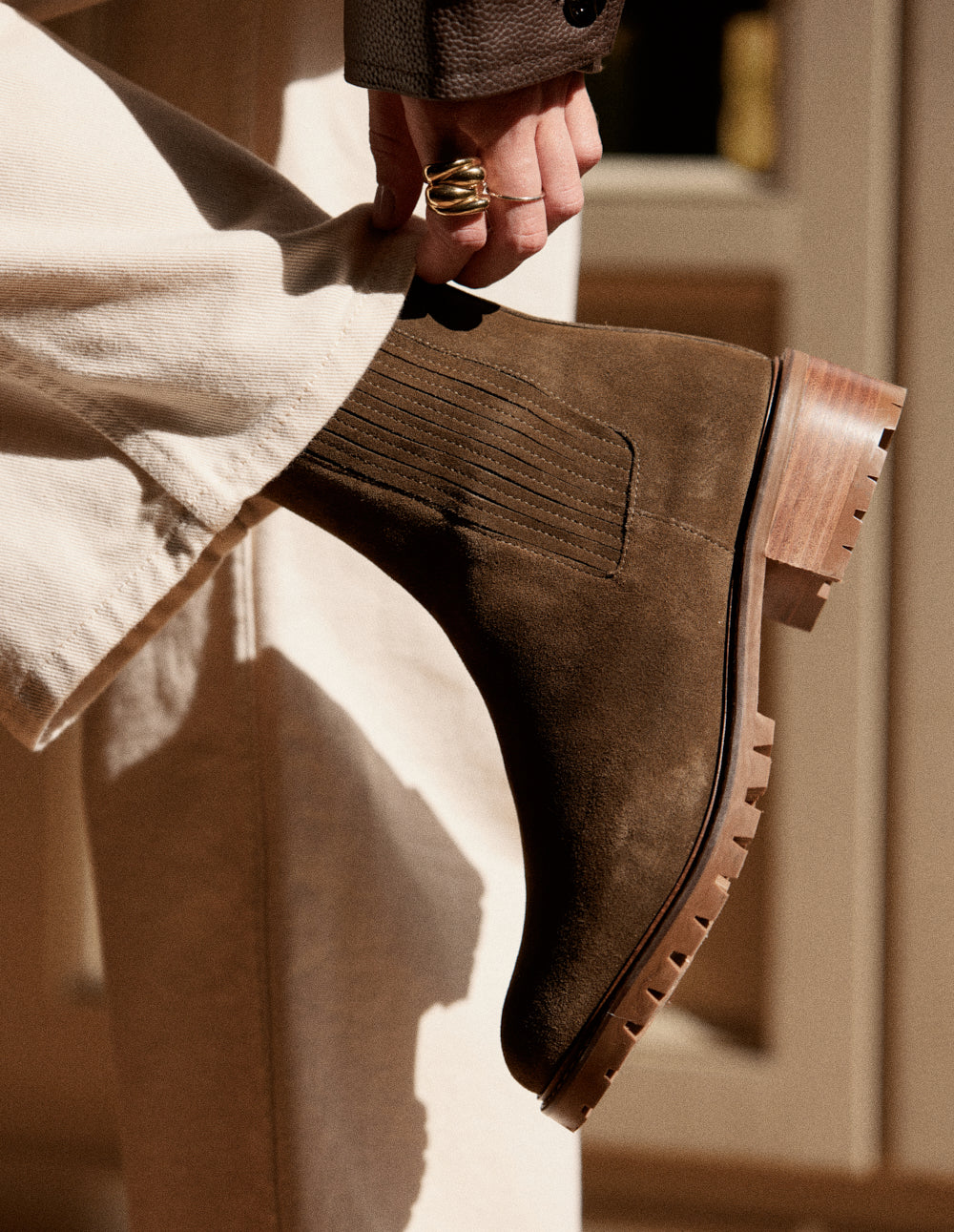 Bottines plates Dorianne - Suède kaki