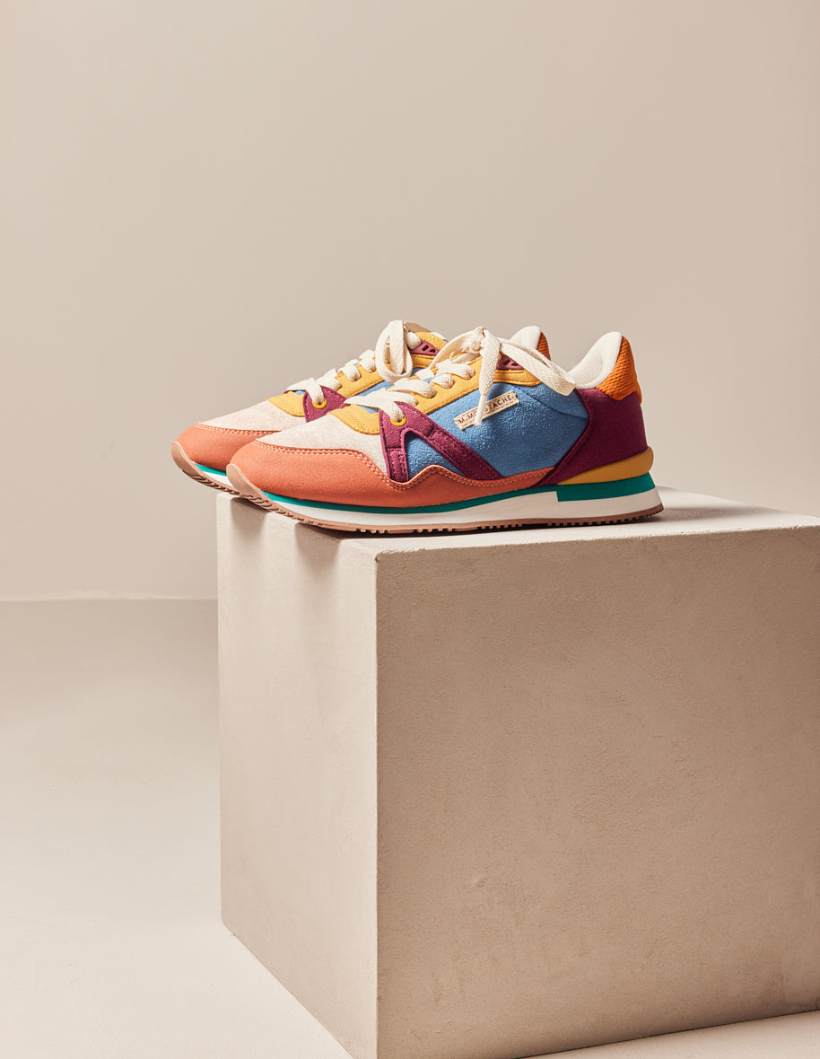 Baskets basses Andrée - Suède vegan et velours terracotta sable prune