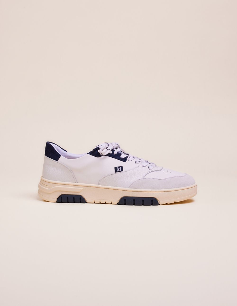 Baskets basses Albert - Cuir et suède blanc marine