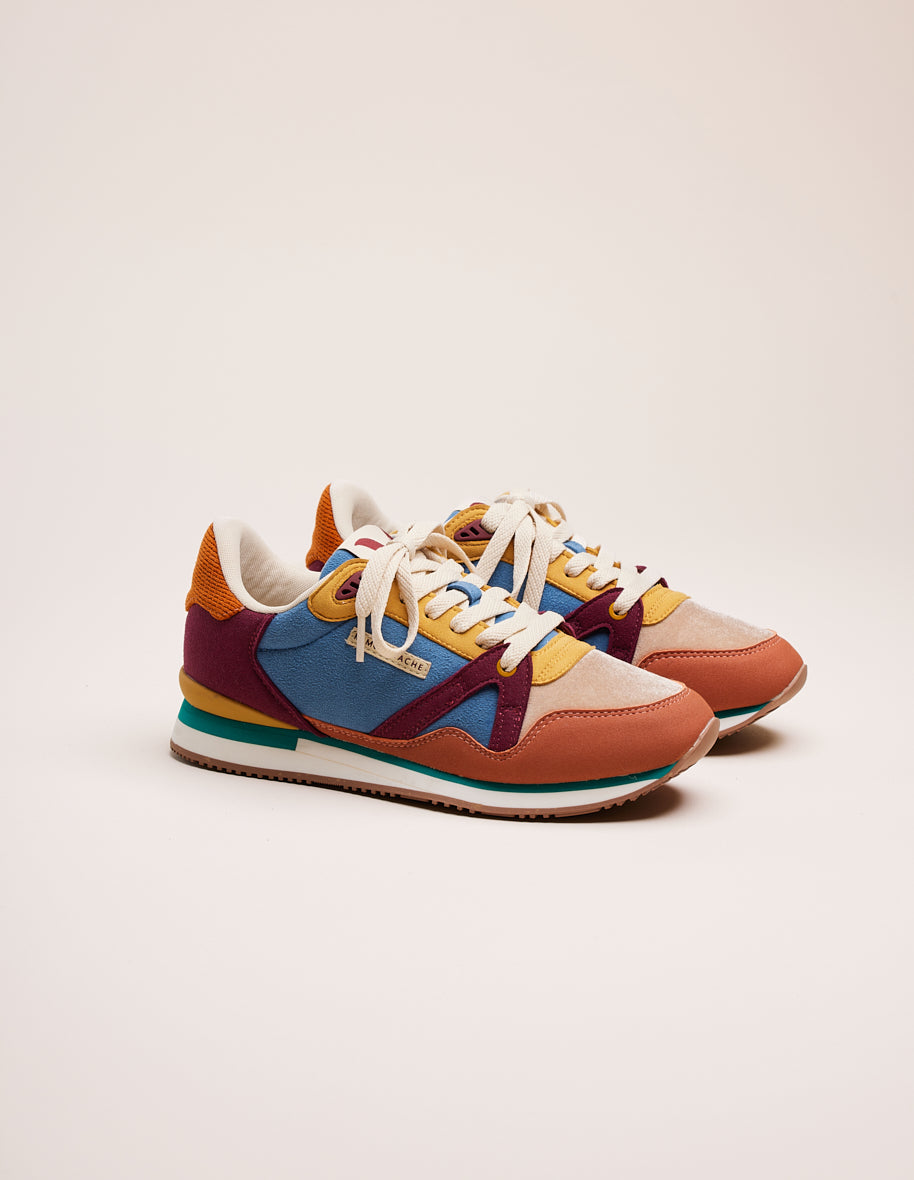 Baskets basses Andrée - Suède vegan et velours terracotta sable prune