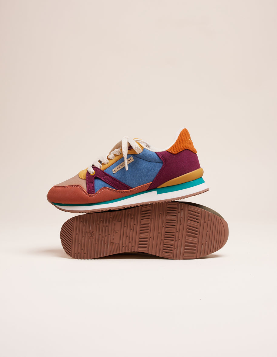 Baskets basses Andrée - Suède vegan et velours terracotta sable prune