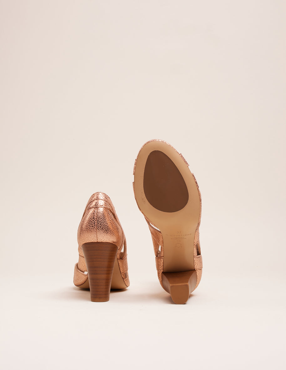 Sandales à talons Clémentine H - Cuir craquelé rose