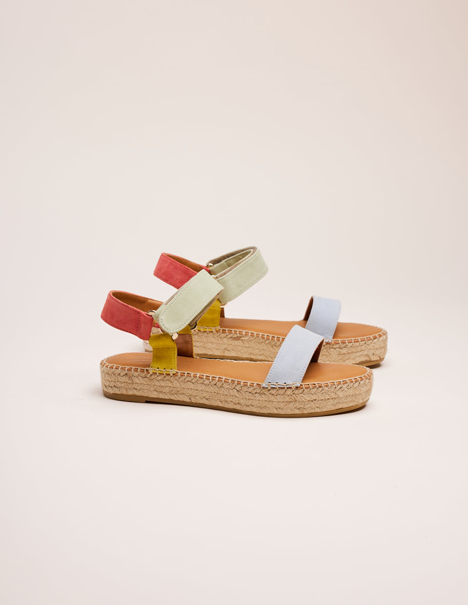 Espadrilles Flore - Suède corail ciel jaune