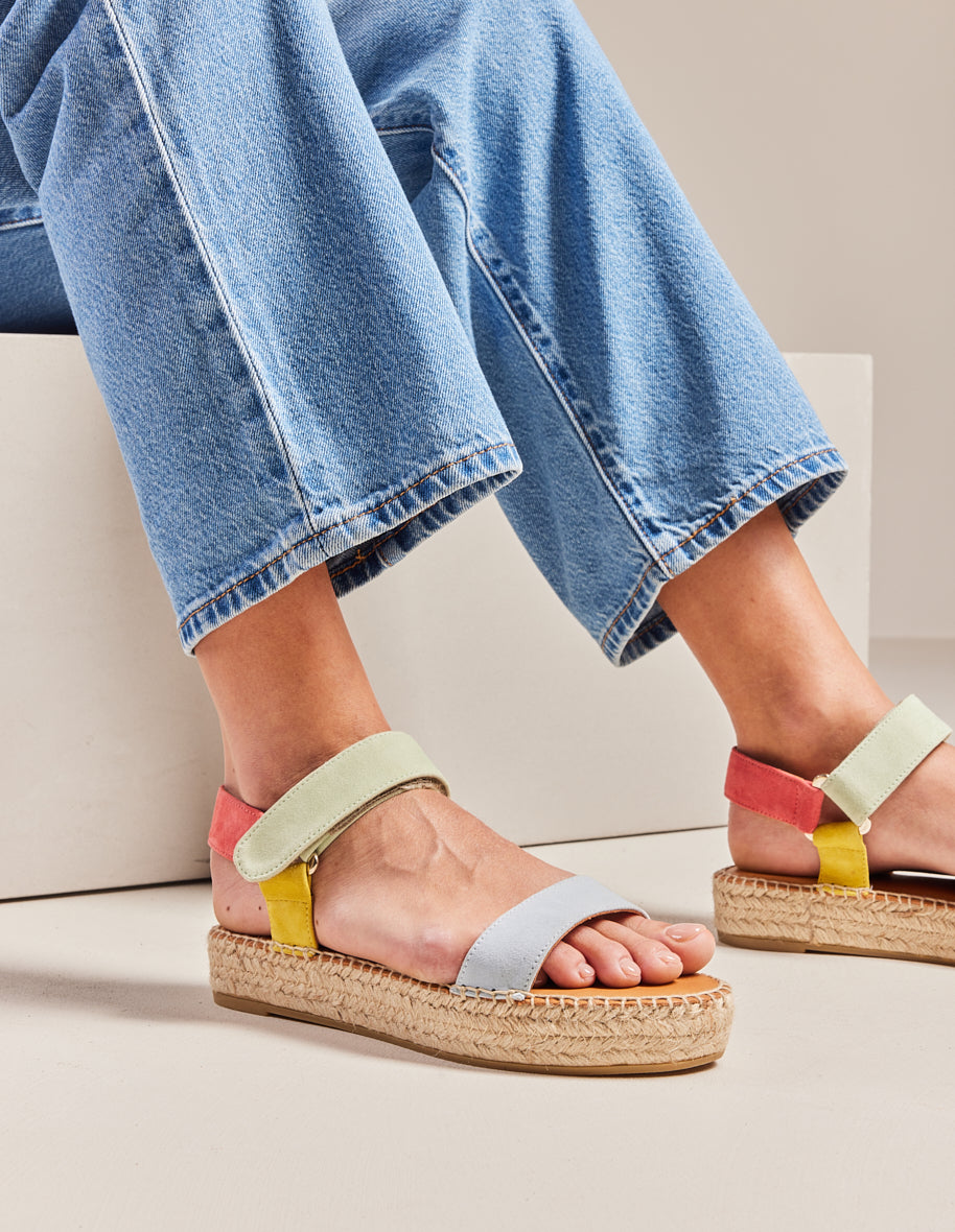 Espadrilles Flore - Suède corail ciel jaune