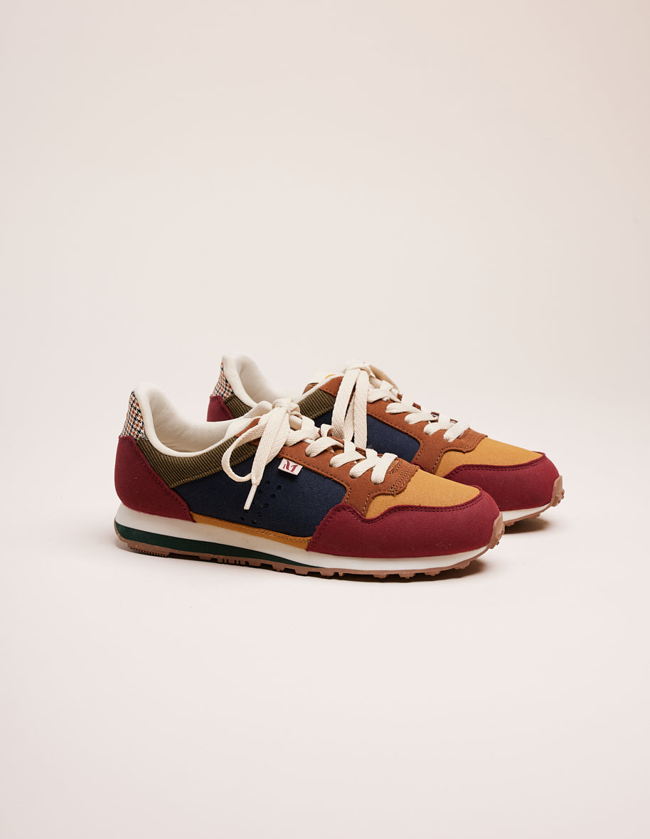 Baskets basses femme vegan bordeaux et moutarde Gabrielle