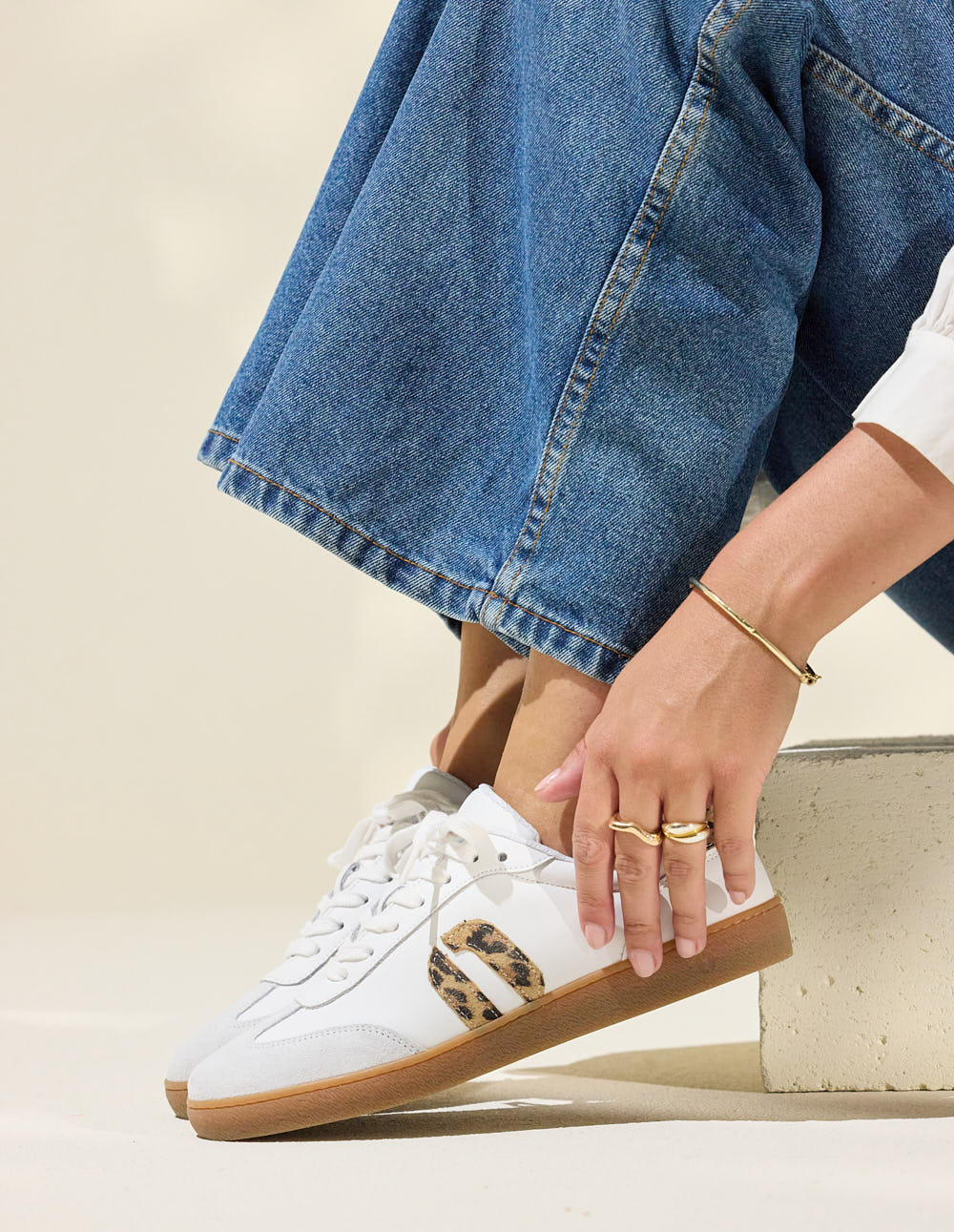 Baskets basses Lucia - Blanc et léopard