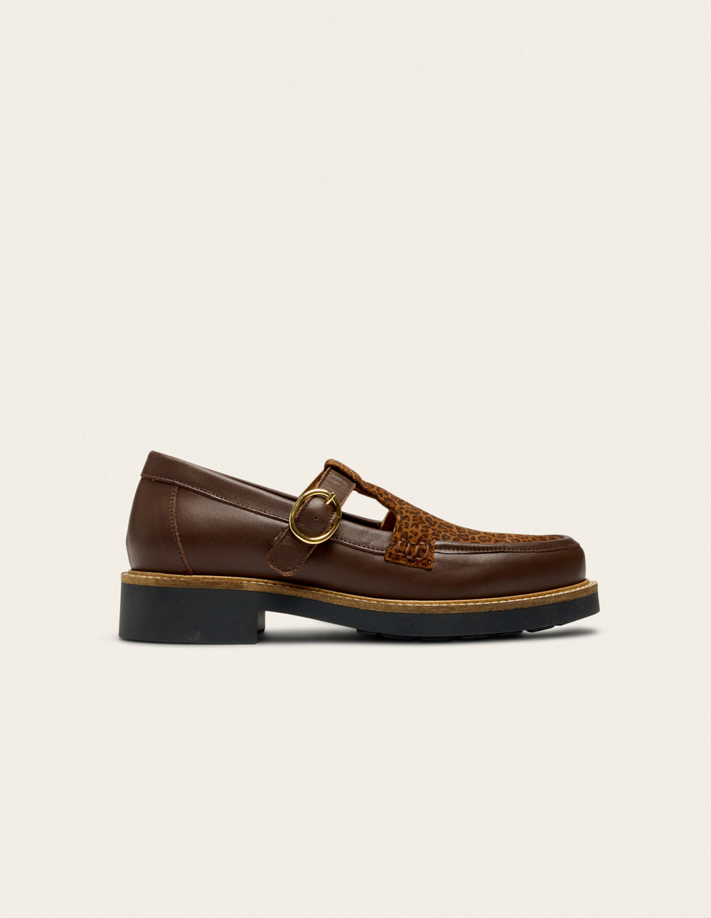 Derbies Carmen - Cuir marron et léopard