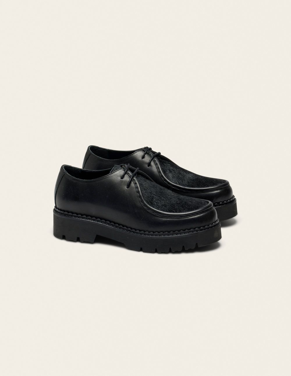 Derbies Deborah - Cuir noir et pony noir