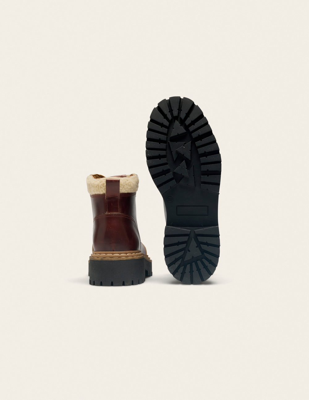 Bottines à lacets Gally - Cuir marron et fausse fourrure