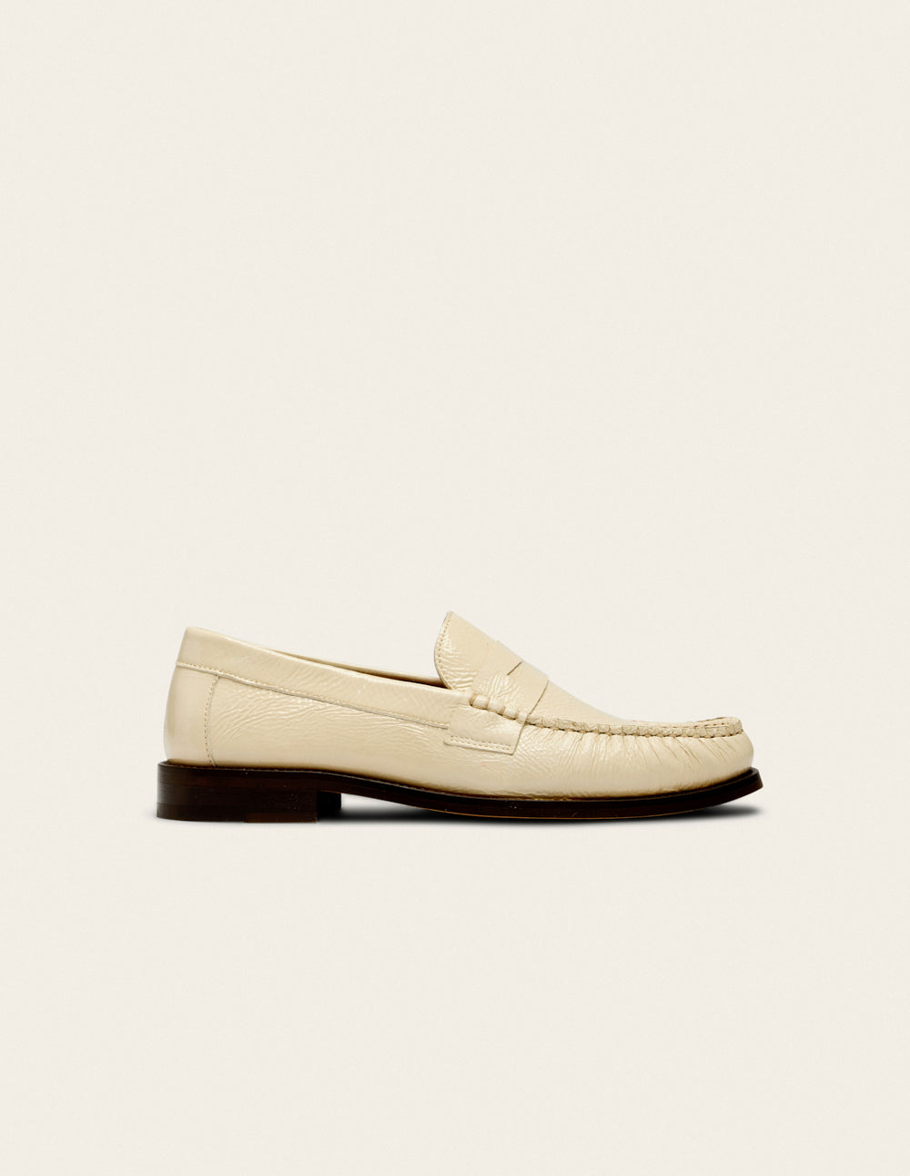 Halley Loafers - Ecru Pleated Patent Leather