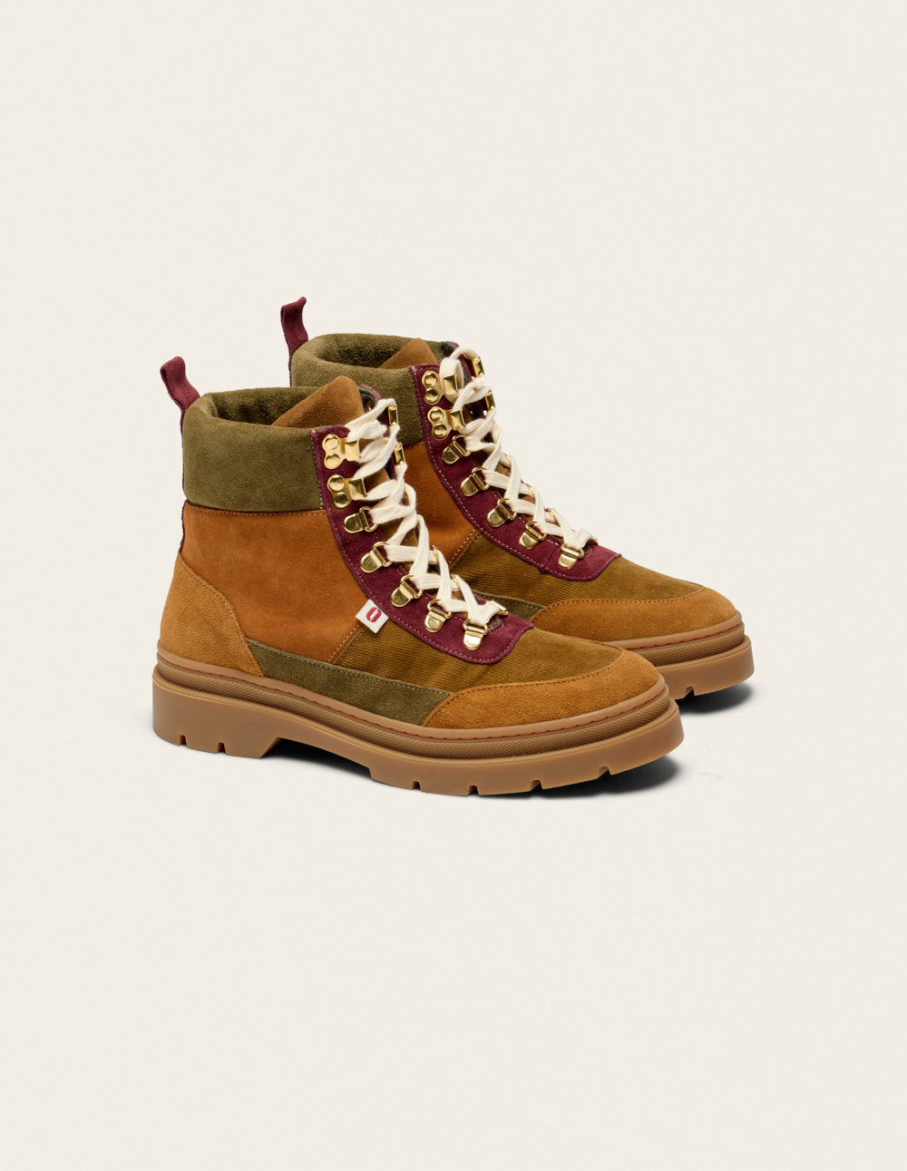 Joelle Lace-Up Ankle Boots - Cognac Suede and Burgundy Velvet