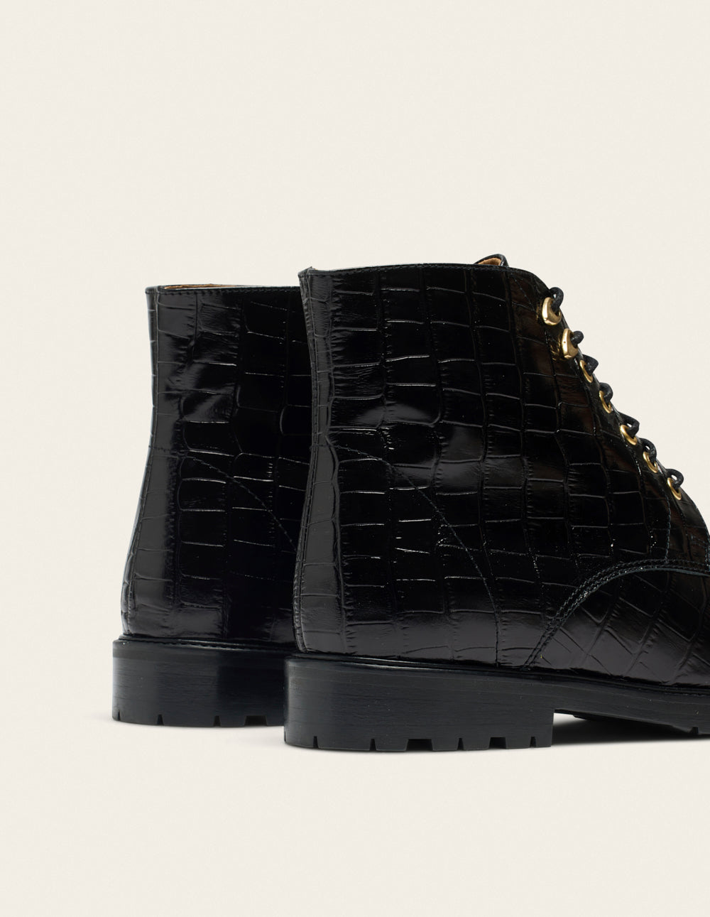Bottines à lacets Laurène - Cuir croco noir