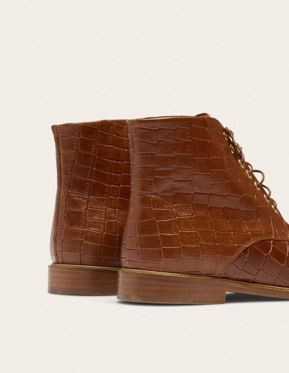 Bottines à lacets Lucienne - Cuir croco marron