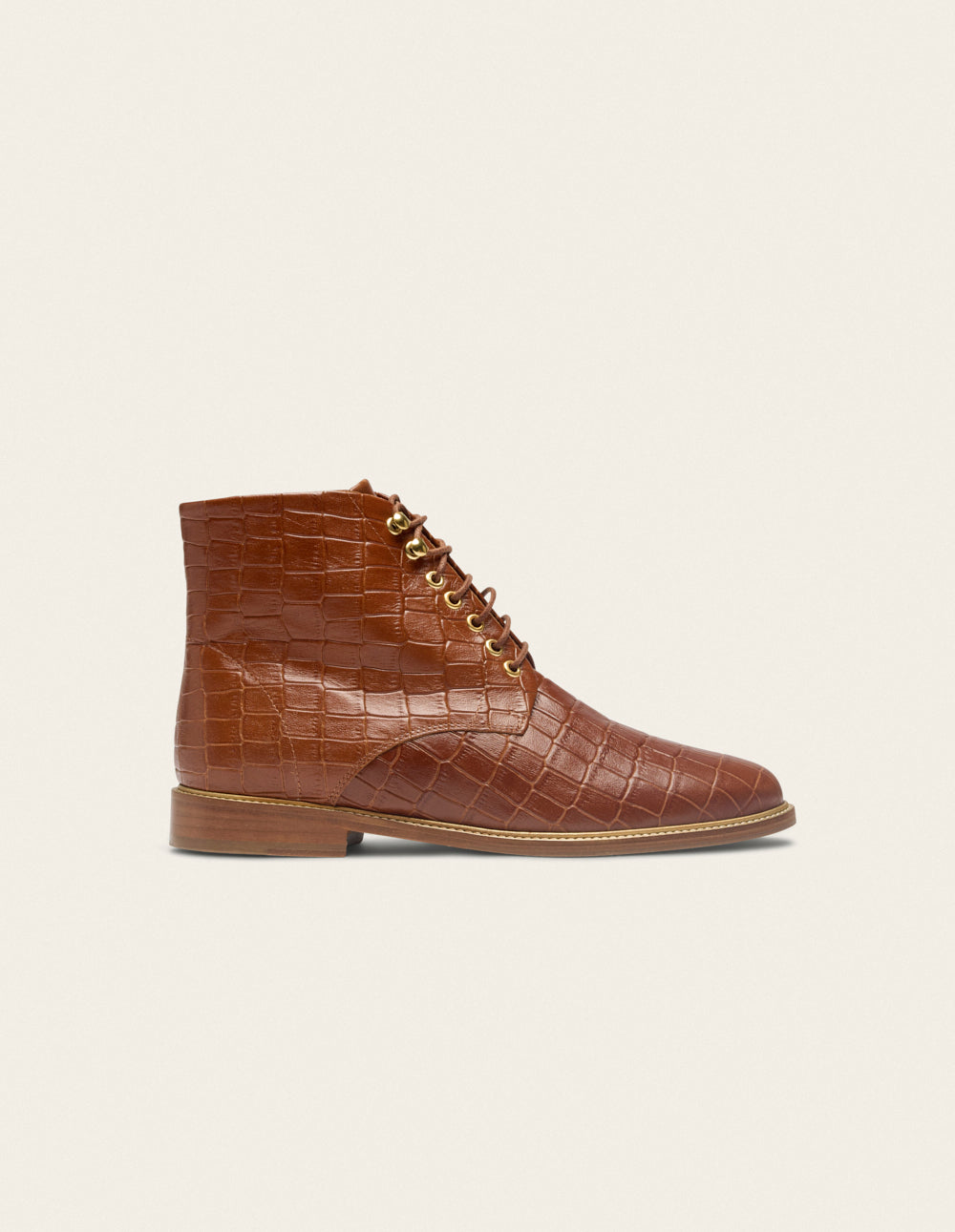 Bottines à lacets Lucienne - Cuir croco marron