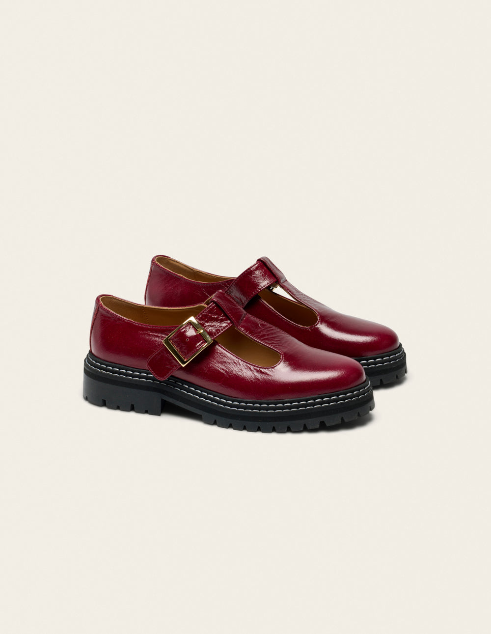 Derbies Romane - Cuir plissé verni bordeaux