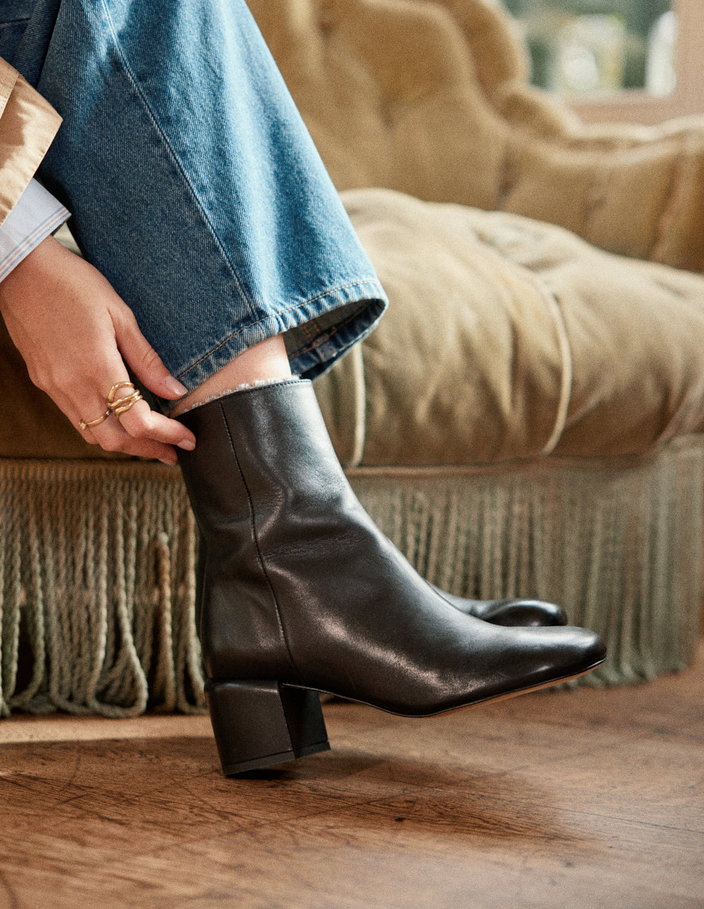 Tasmin Heeled Ankle Boots - Black Leather