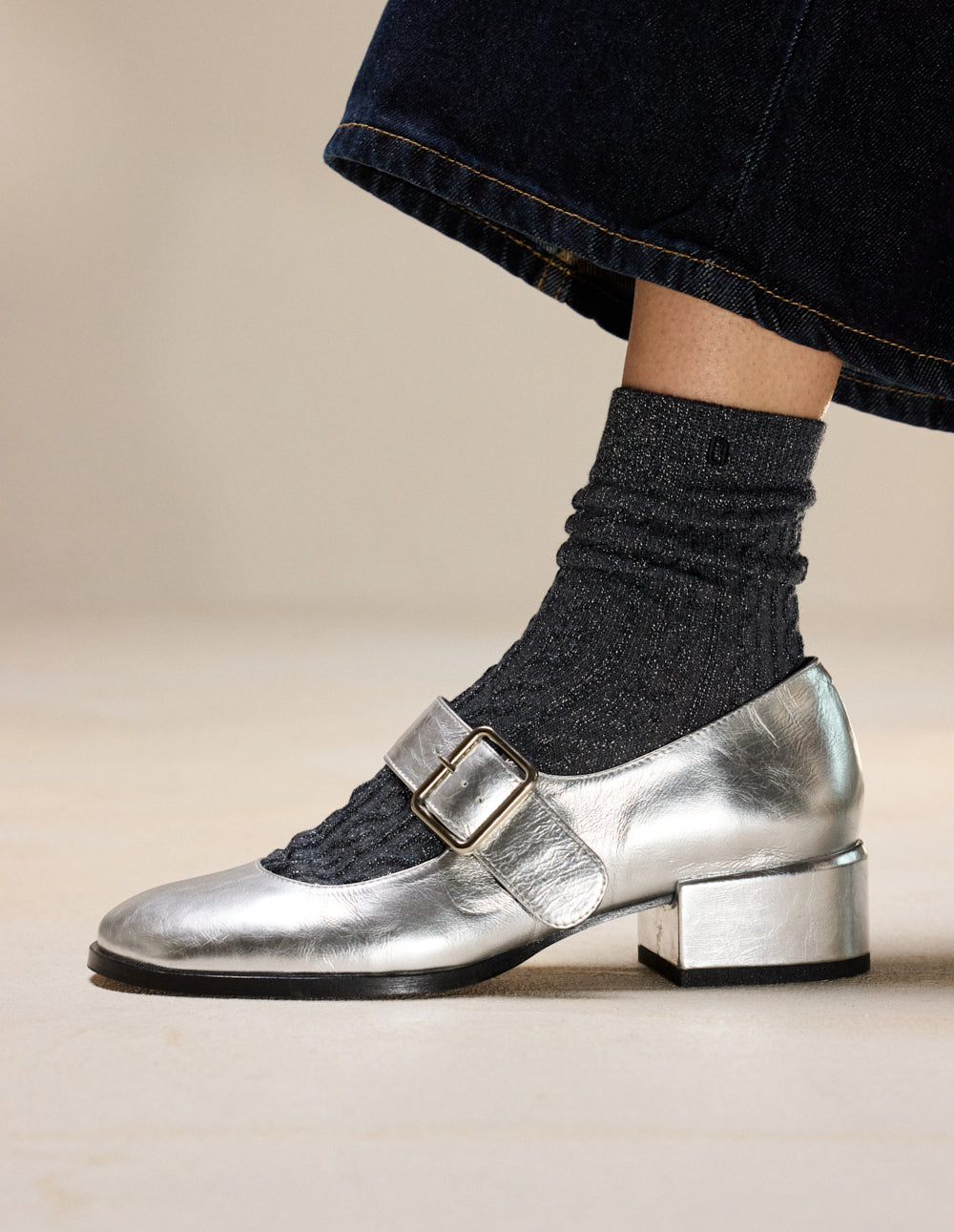 Escarpins Amari - Cuir plissé argenté