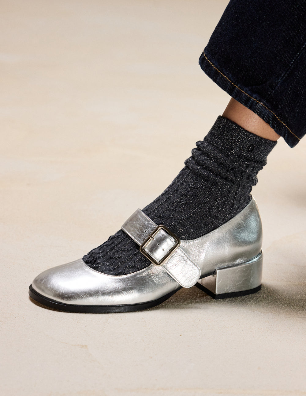 Escarpins Amari - Cuir plissé argenté