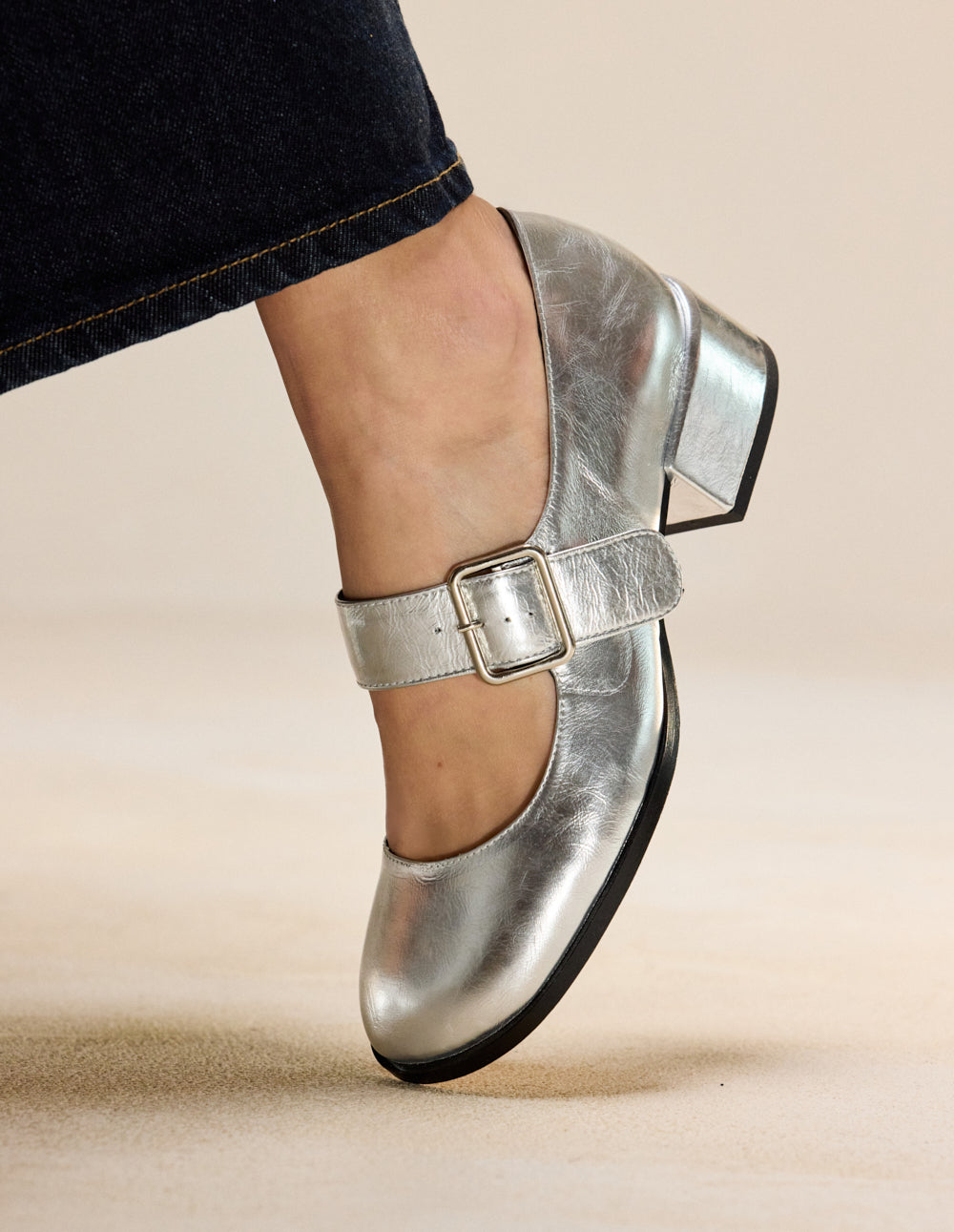 Escarpins Amari - Cuir plissé argenté