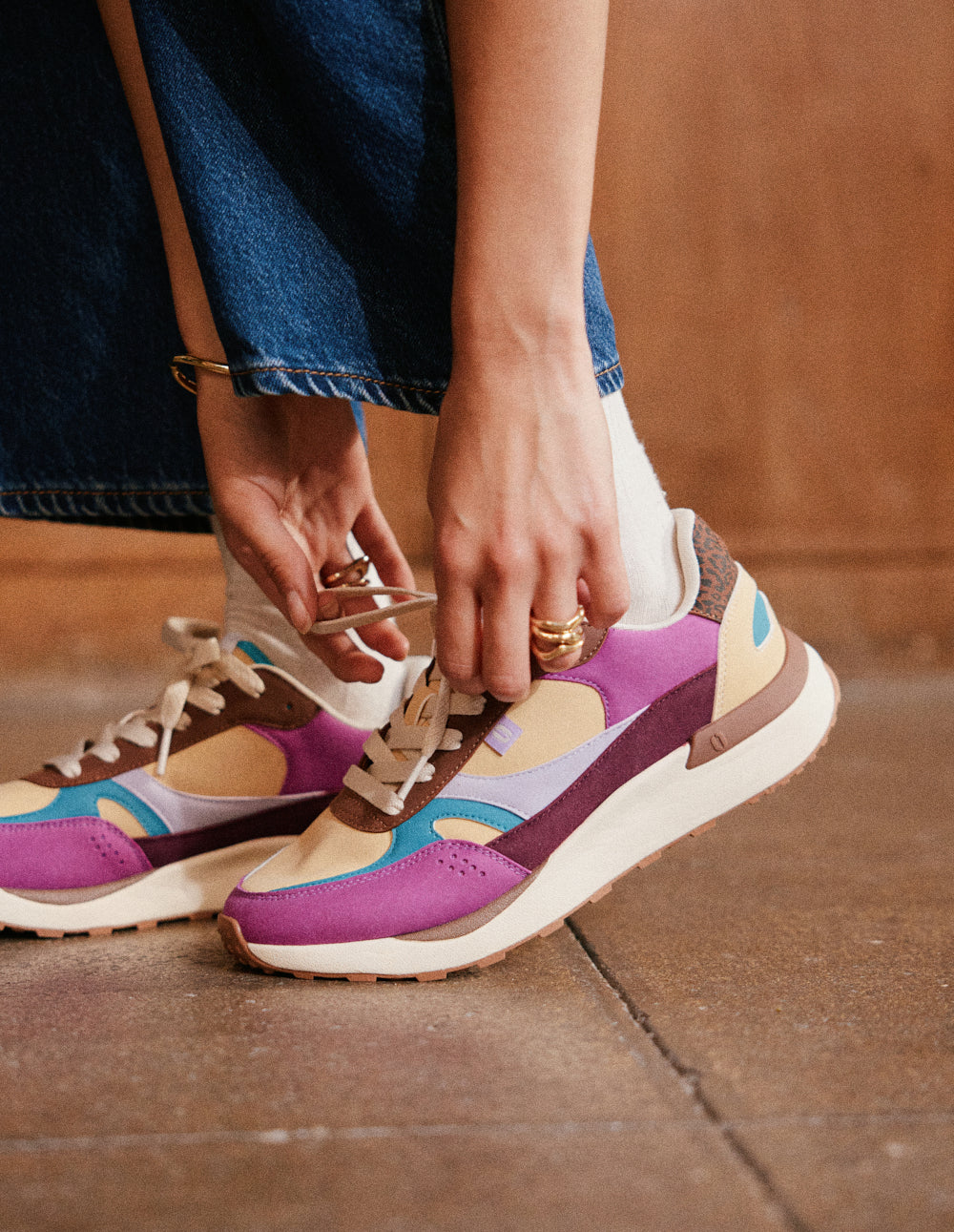 Baskets basses Anaelle - Violet turquoise beige