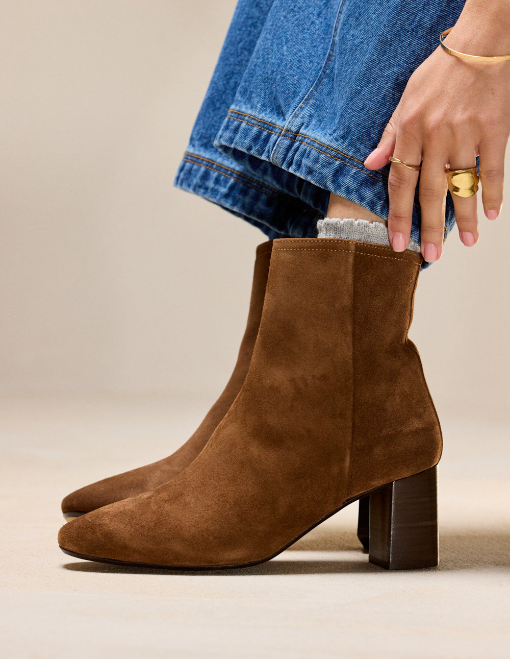 Bottines à talons Brune - Suède marron