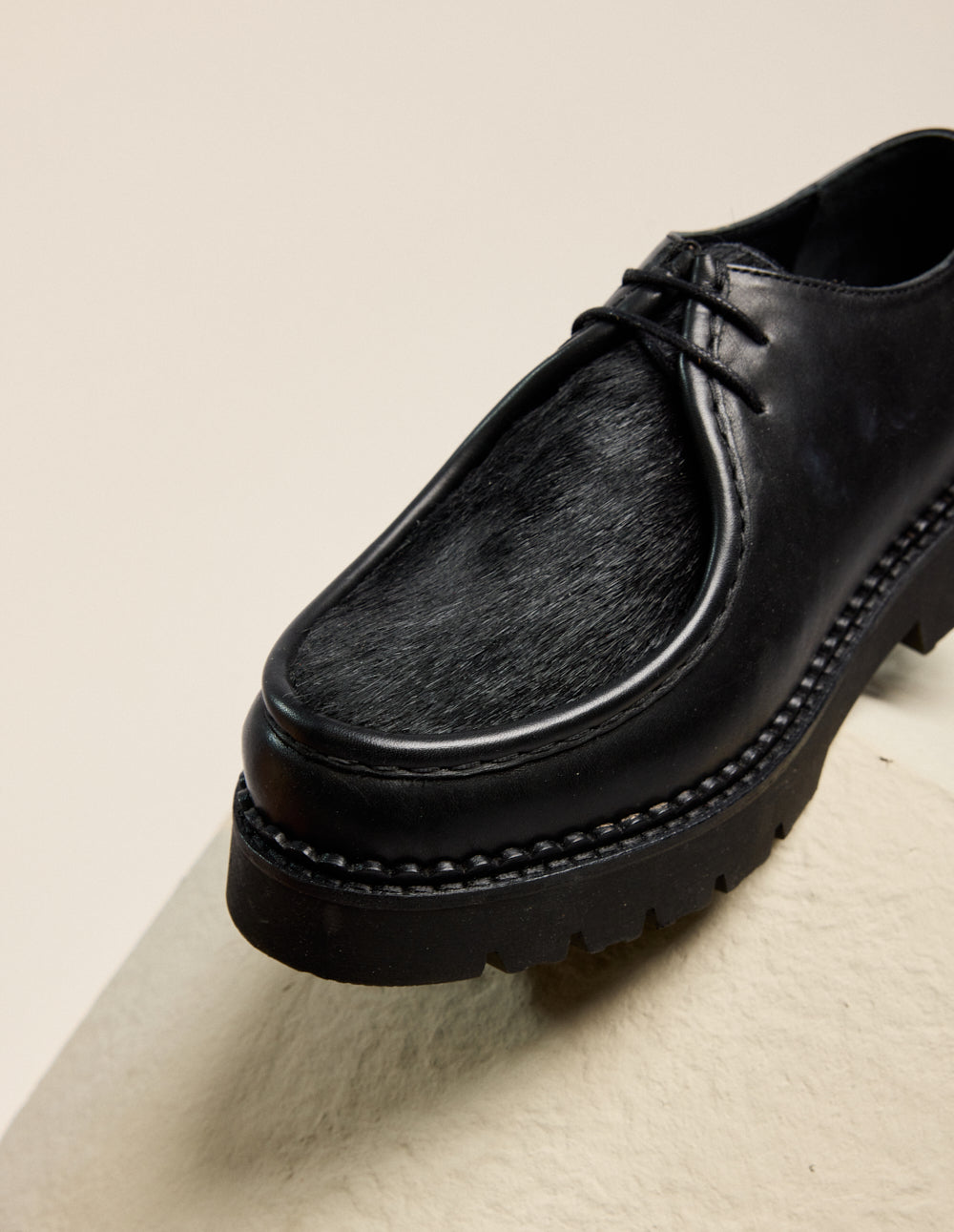 Derbies Deborah - Cuir noir et pony noir