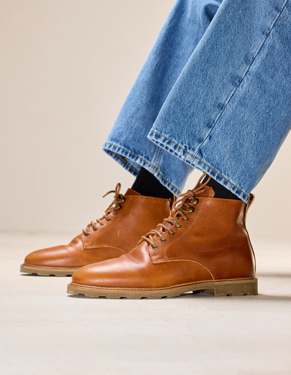 Bottines Eugène - Cuir pull up grainé cognac
