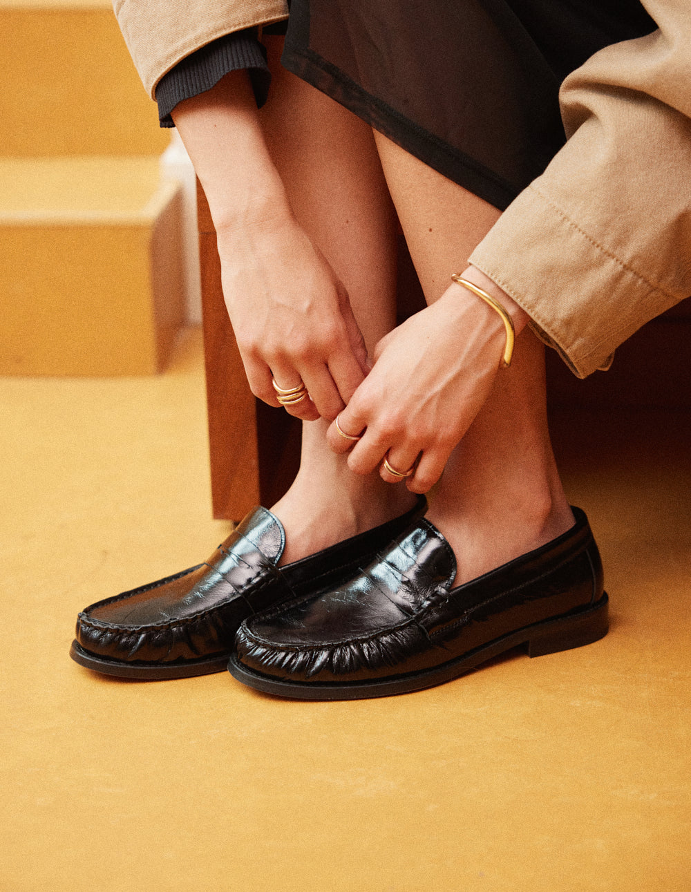 Mocassins Halley - Cuir plissé noir