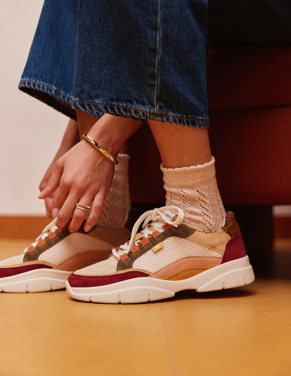 Baskets basses Laura - Bordeaux crème kaki