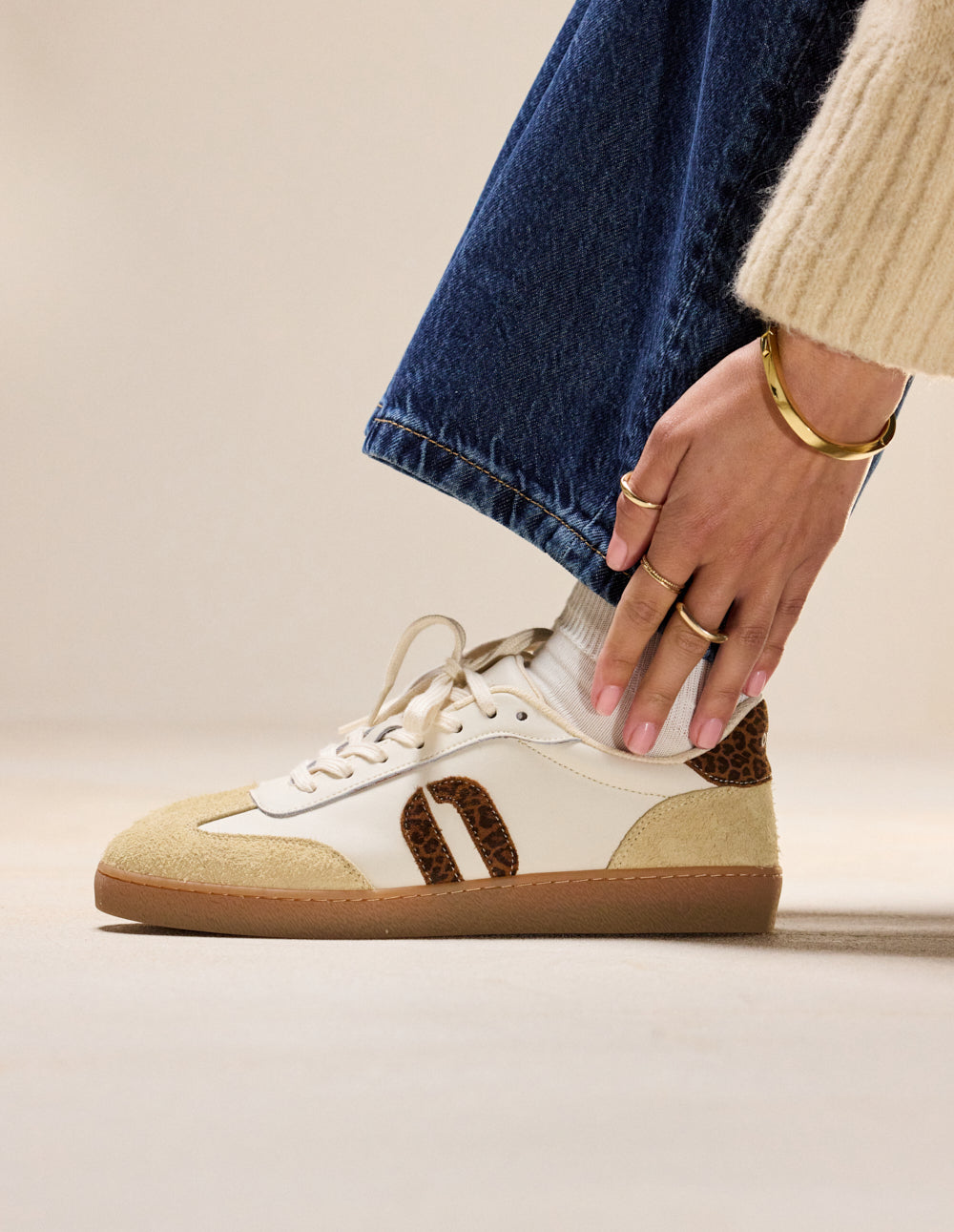 Baskets basses Lucia - Suède effiloché écru léopard